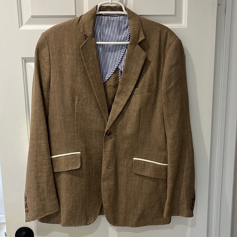 Linen Blazer Vicomte A. 2-Button Light Brown(Tan)/Cream Large EUC